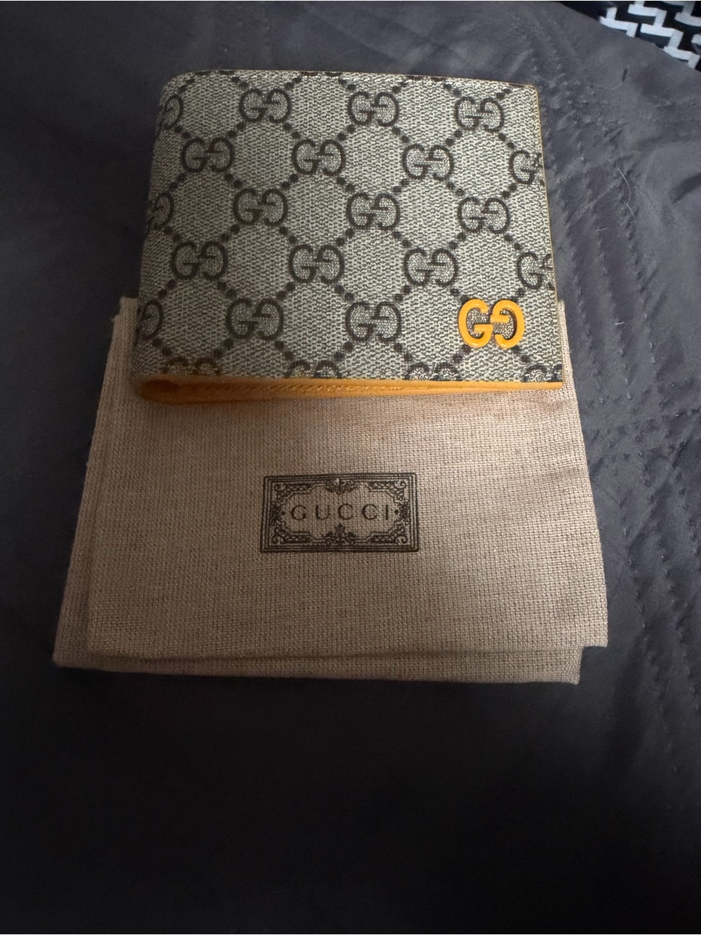Gucci Beige GG Supreme Canvas Wallet with Yellow Accent